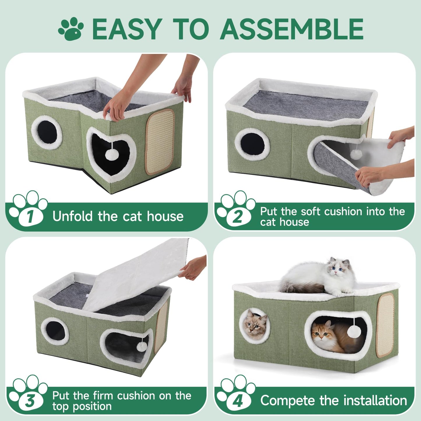 Cat Beds for Indoor Cats, Extra Wide Cat Cube House for Multi House