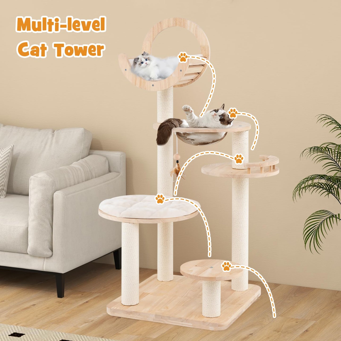 Tangkula Solid Wood Cat Tree, 4-in-1 Building Block Large Cat Toy