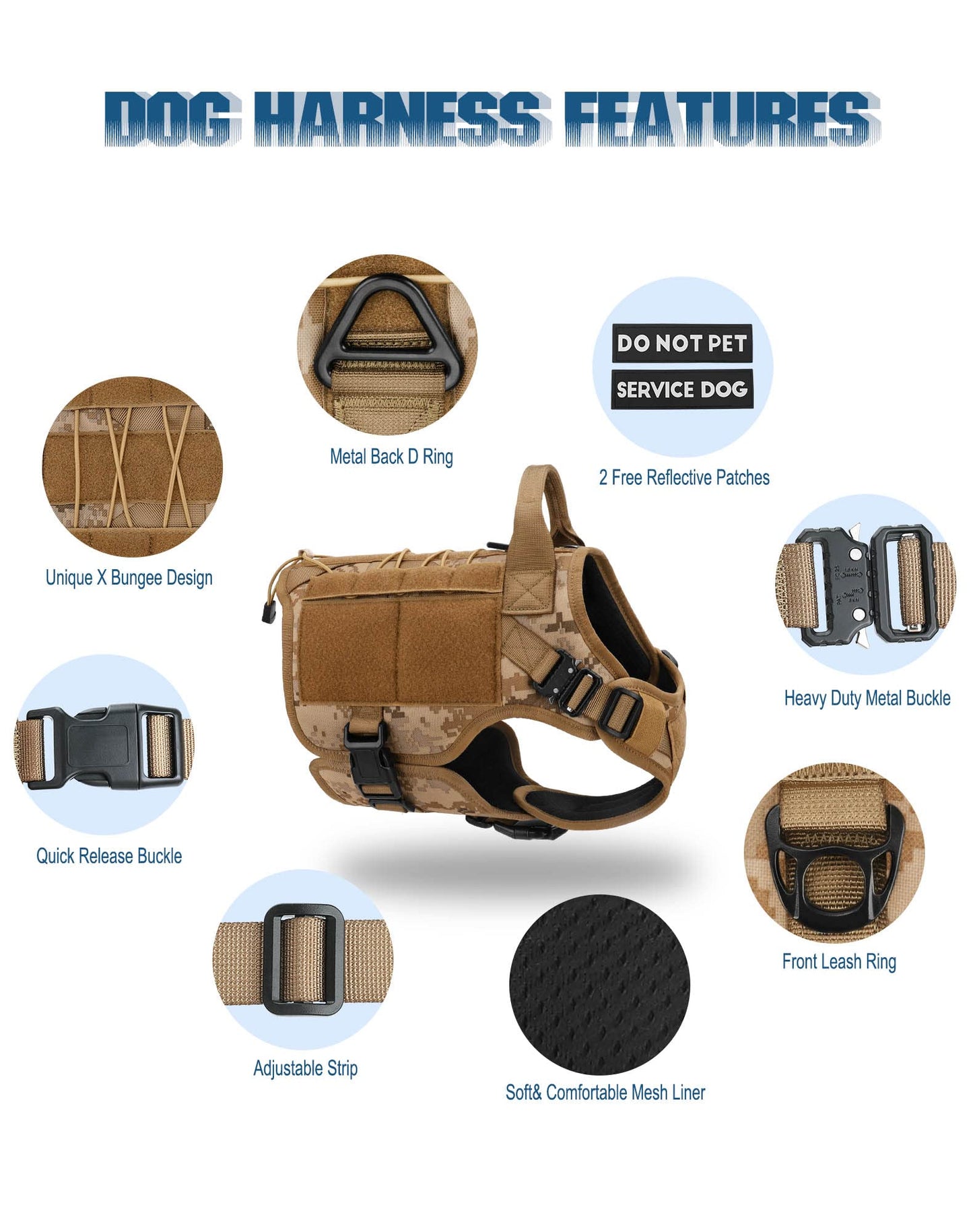 PETNANNY Tactical Dog Harness for Medium Sized Dogs, Service Dog Vest