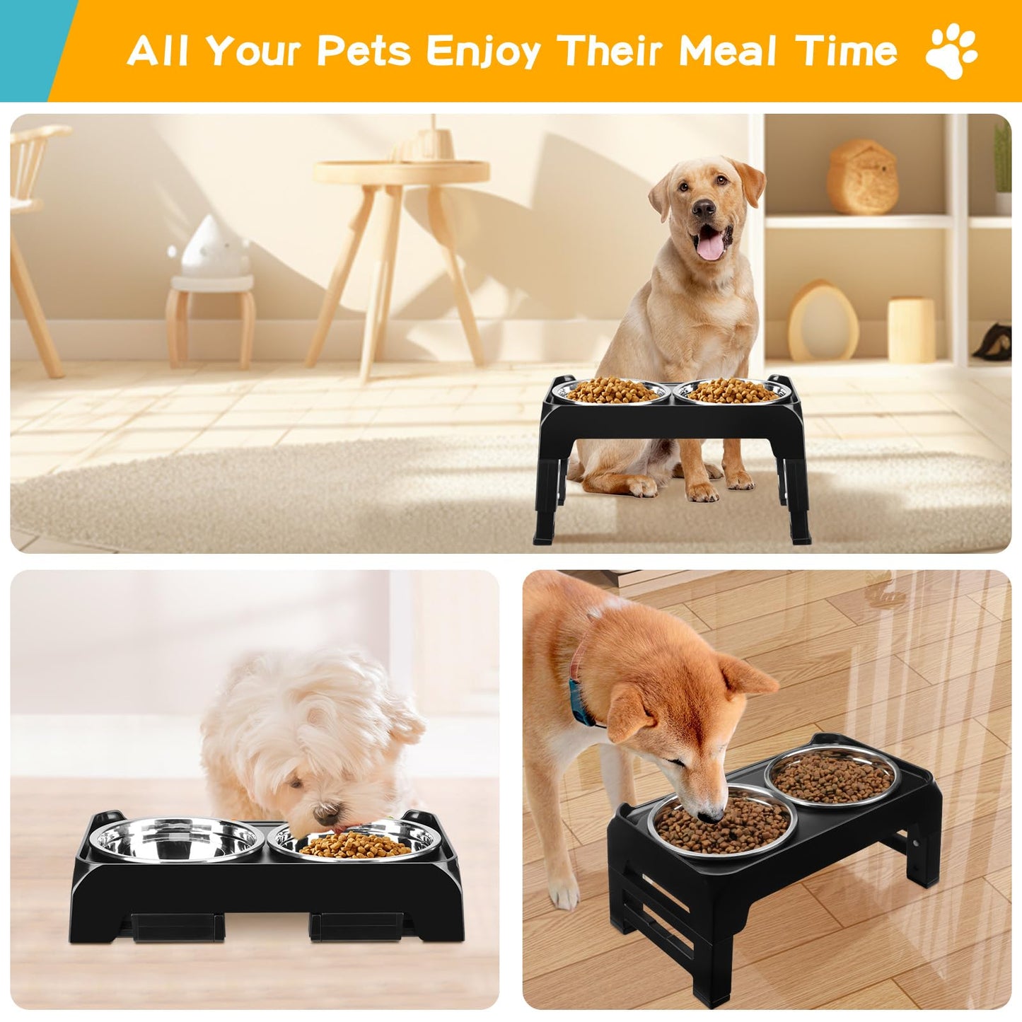 COMESOON Elevated Dog Bowls for Small Medium Dogs, 3 Height Feeder