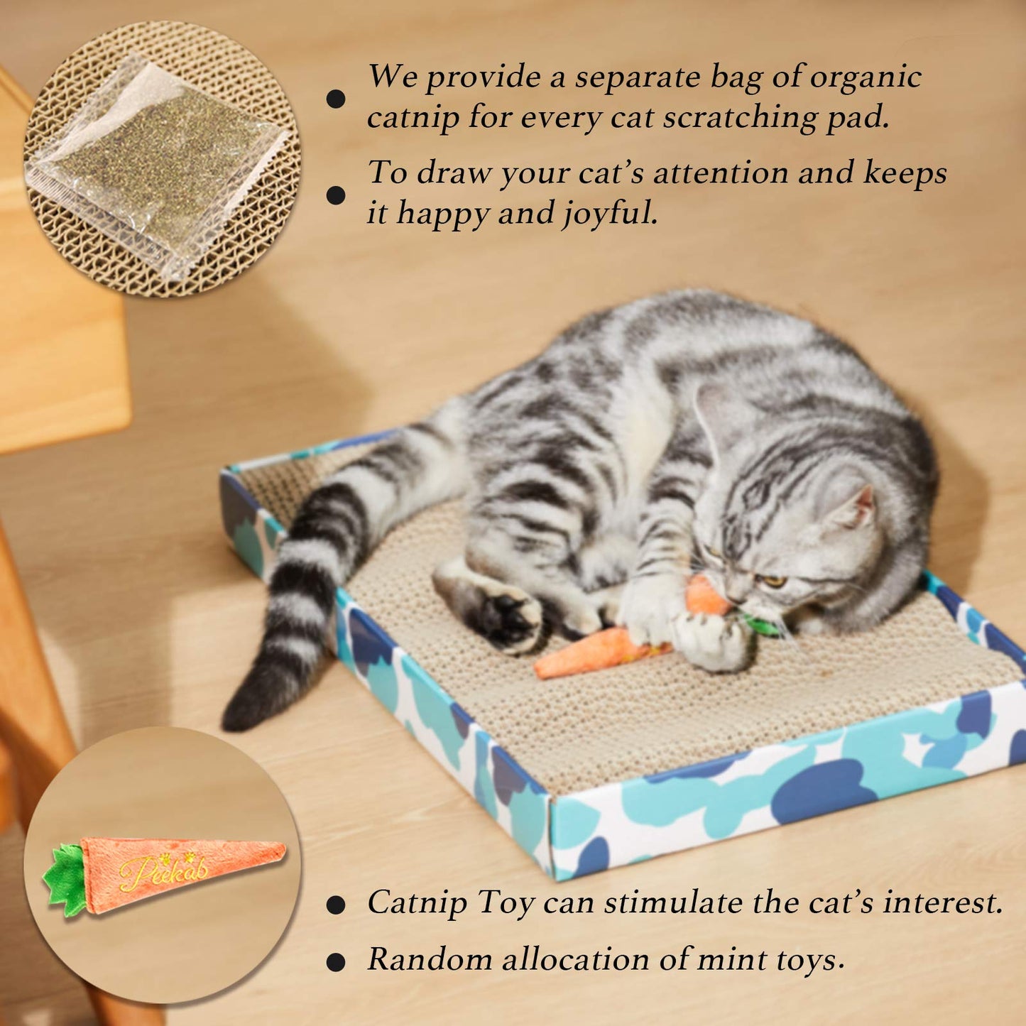 PEEKAB Cat Scratcher Cardboard Reversible Scratching Board Kitty Pad