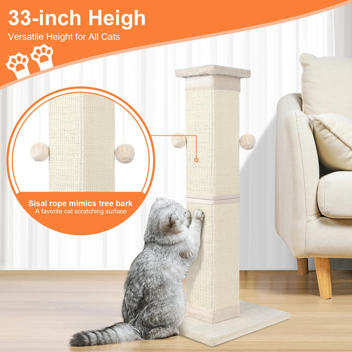 SOCATER Cat Scratching Post Nature Sisal Cat Scratch Post Scratcher
