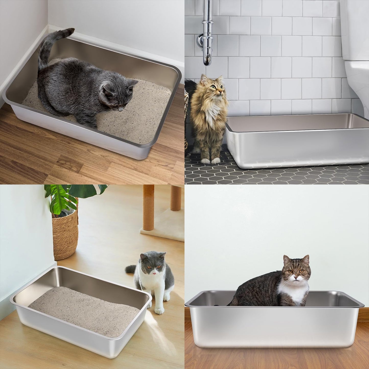 Stainless Steel Litter Box, x13. x6" Medium to Large Metal Litter Box