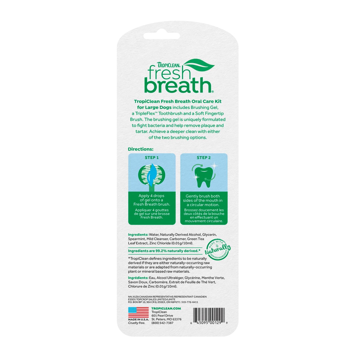 TropiClean Fresh Breath Dog Oral Care Kit, Complete Toothbrush Kit