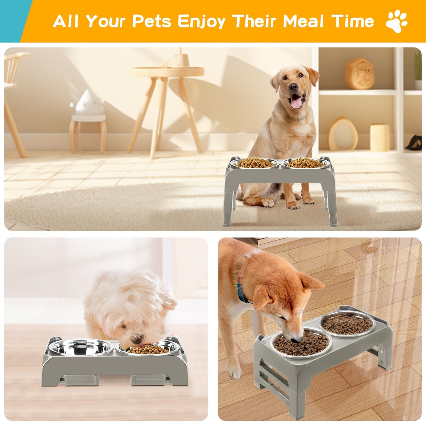 Elevated Dog Bowls for Small Dogs 3 Height Adjustable Raised Dog Bowl