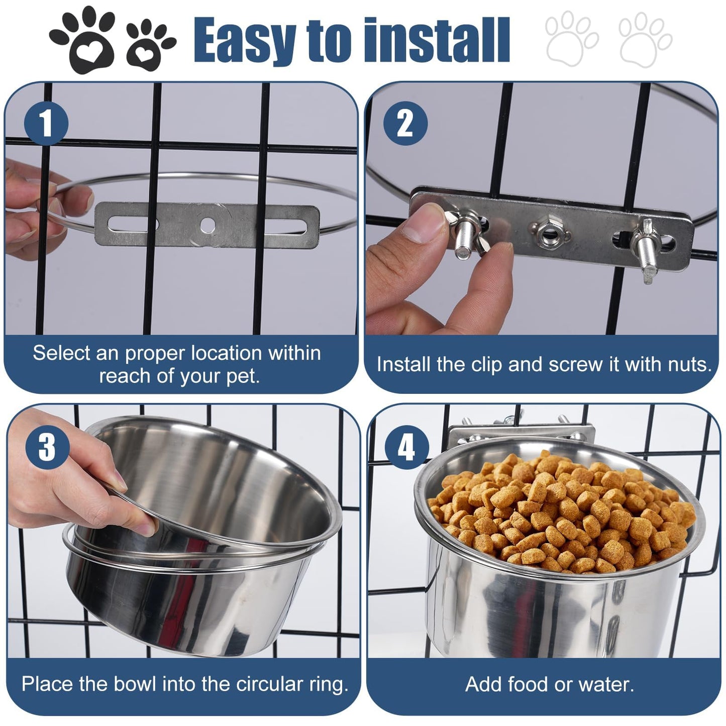 Dog Crate Water Bowl No Spill, 2 Pack Stainless Steel Large Dog Bowl