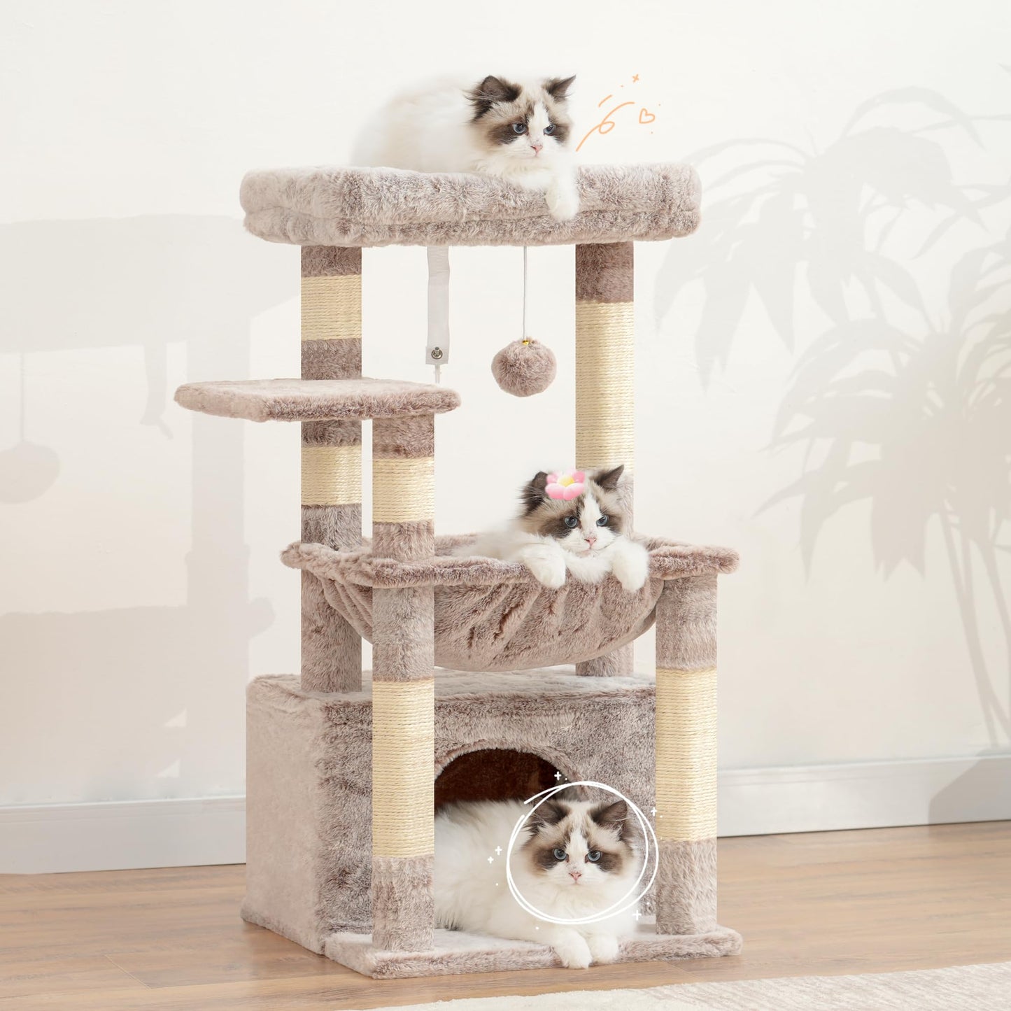 Heybly Cat Tree, Kitten Tower with Large Soft Cat Basket, Cat Condo