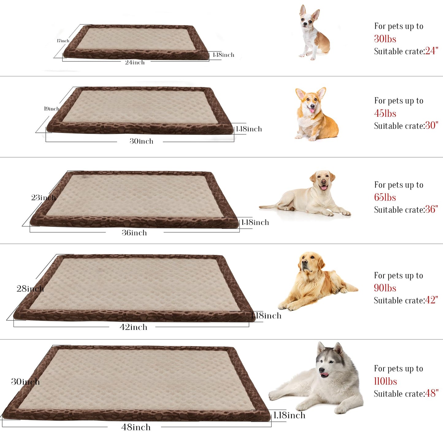 PAGGED Dog Crate Pad Memory Foam Dog Bed Mat Crate