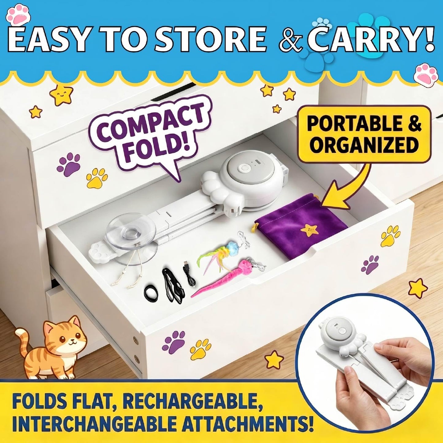 HAPPYCODE 2-in-1 Electric Cat Wand Rechargeable Auto Indoor Toy