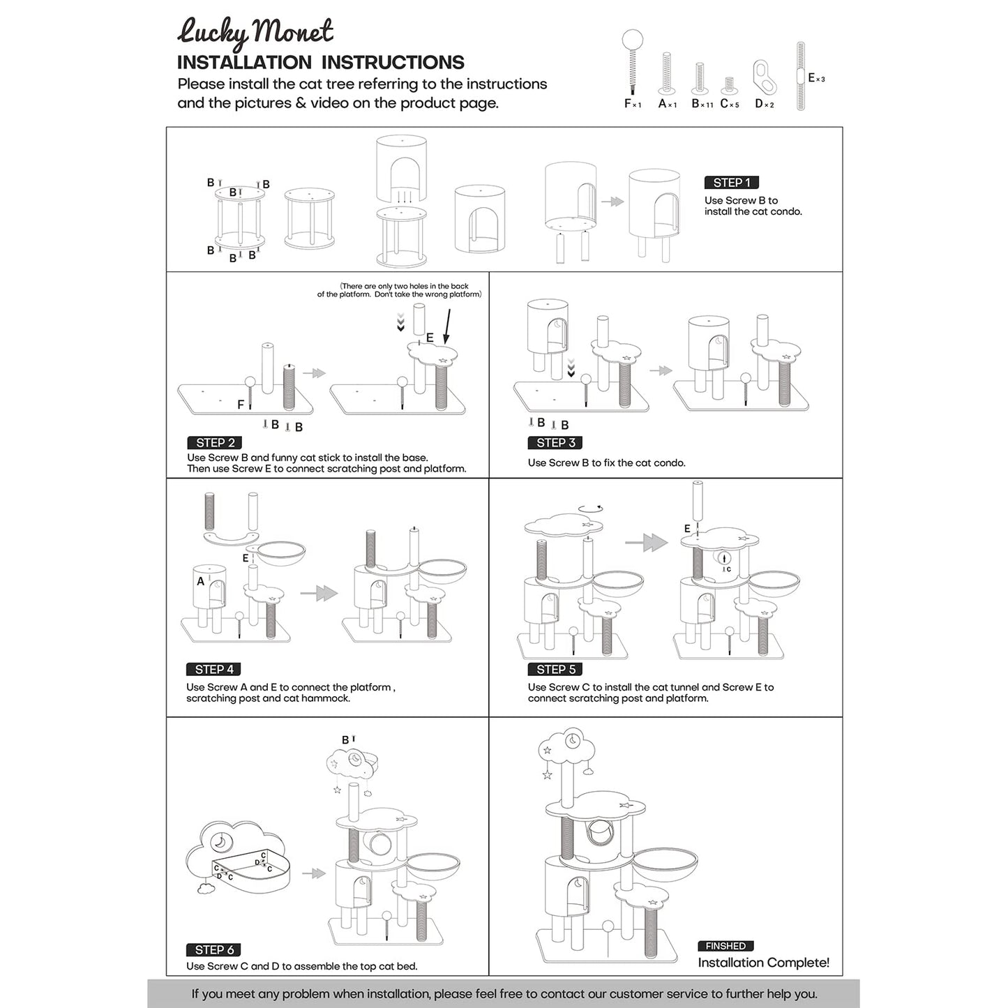 Lucky Monet Cat Tree for Indoor Cats, Multi-Level Cat Tower Ball