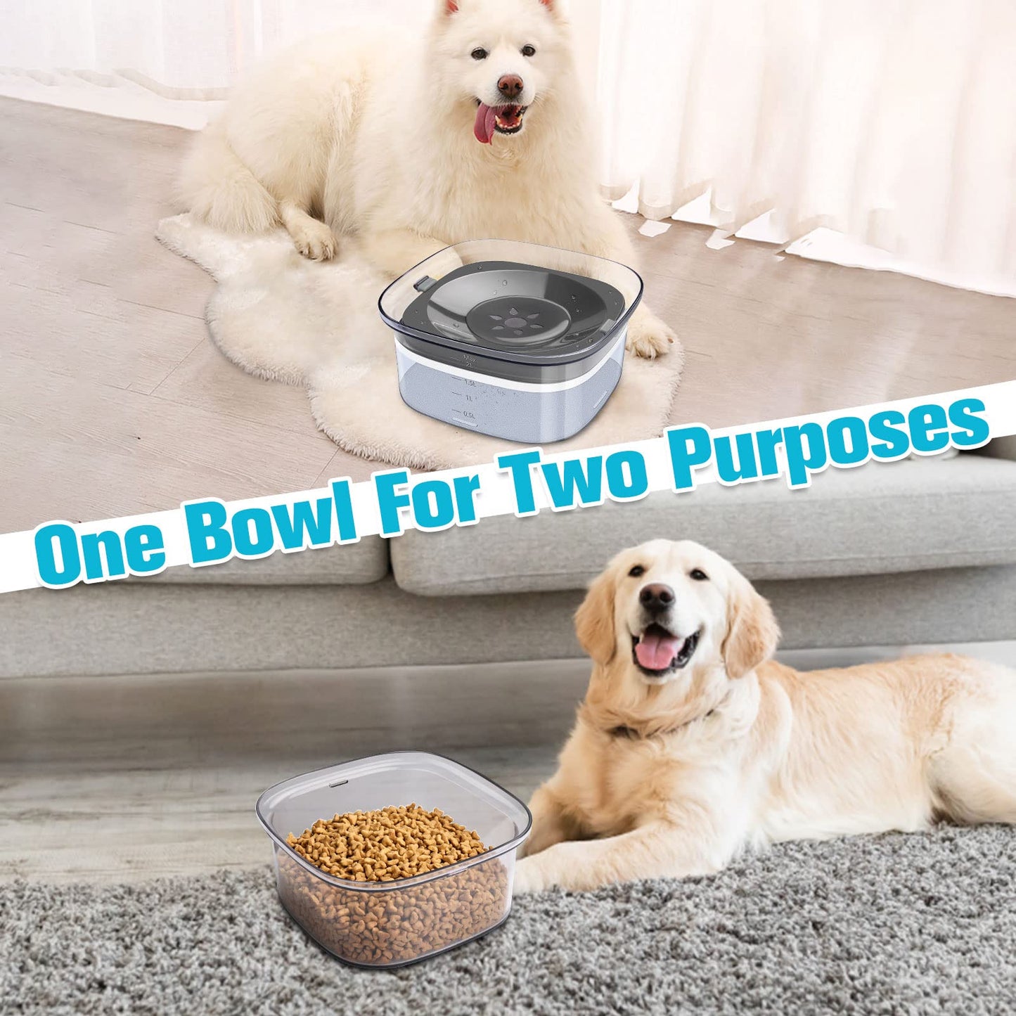 UPSKY Dog Water Bowl No Spill Dog Bowls Large Capacity Spill Bowl