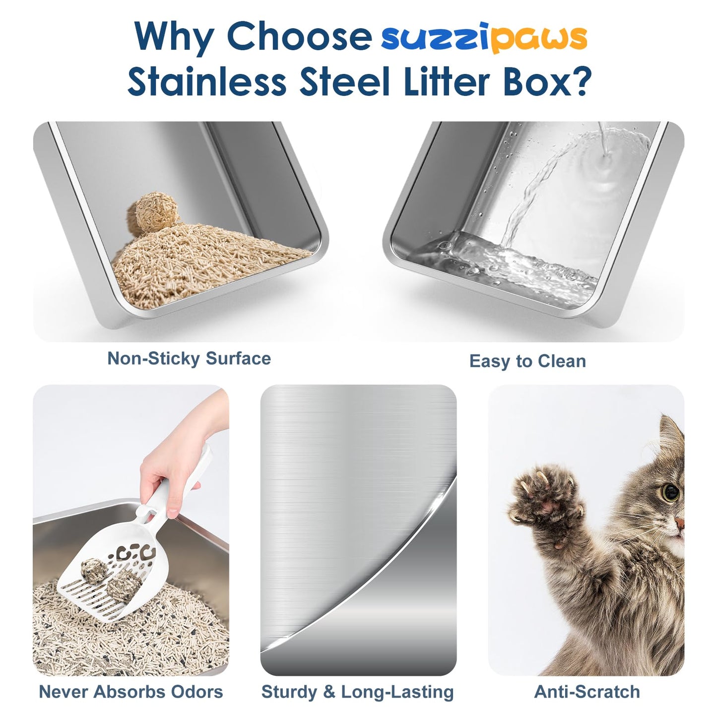Enclosed Stainless Steel Litter Box with Lid Extra Large Litter