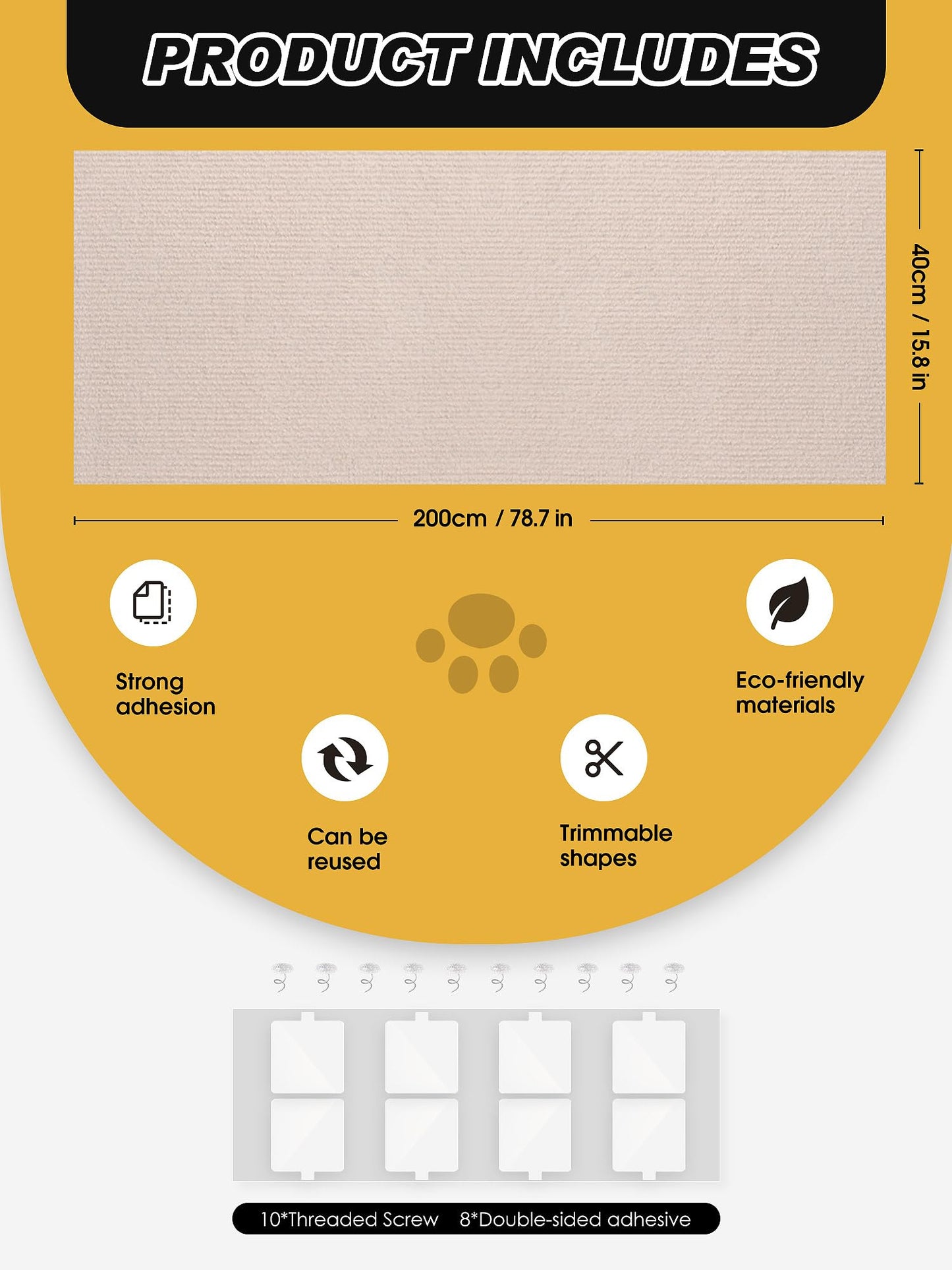 Minyii x15.8" Cat Scratch Mat, Trimmable Self-Adhesive Carpet, Pads