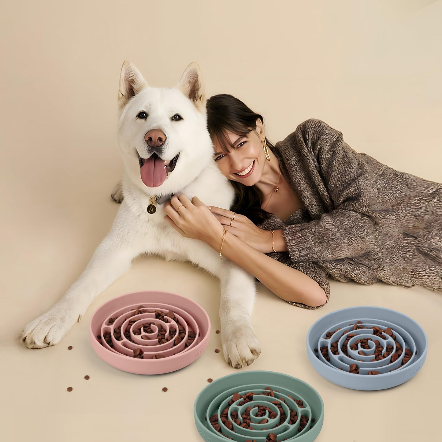 Coomazy Slow Feeder Dog Bowl, Silicone Material, Nonslip Design, Bowl