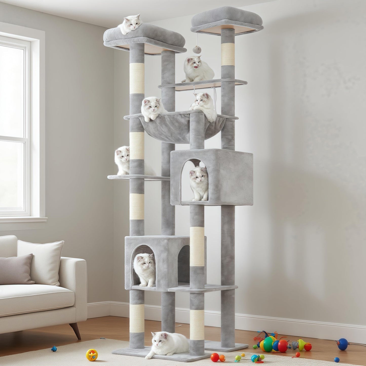 Hey-brother Tall Cat Tree Tower, Heavy Duty Scratching Posts Balls