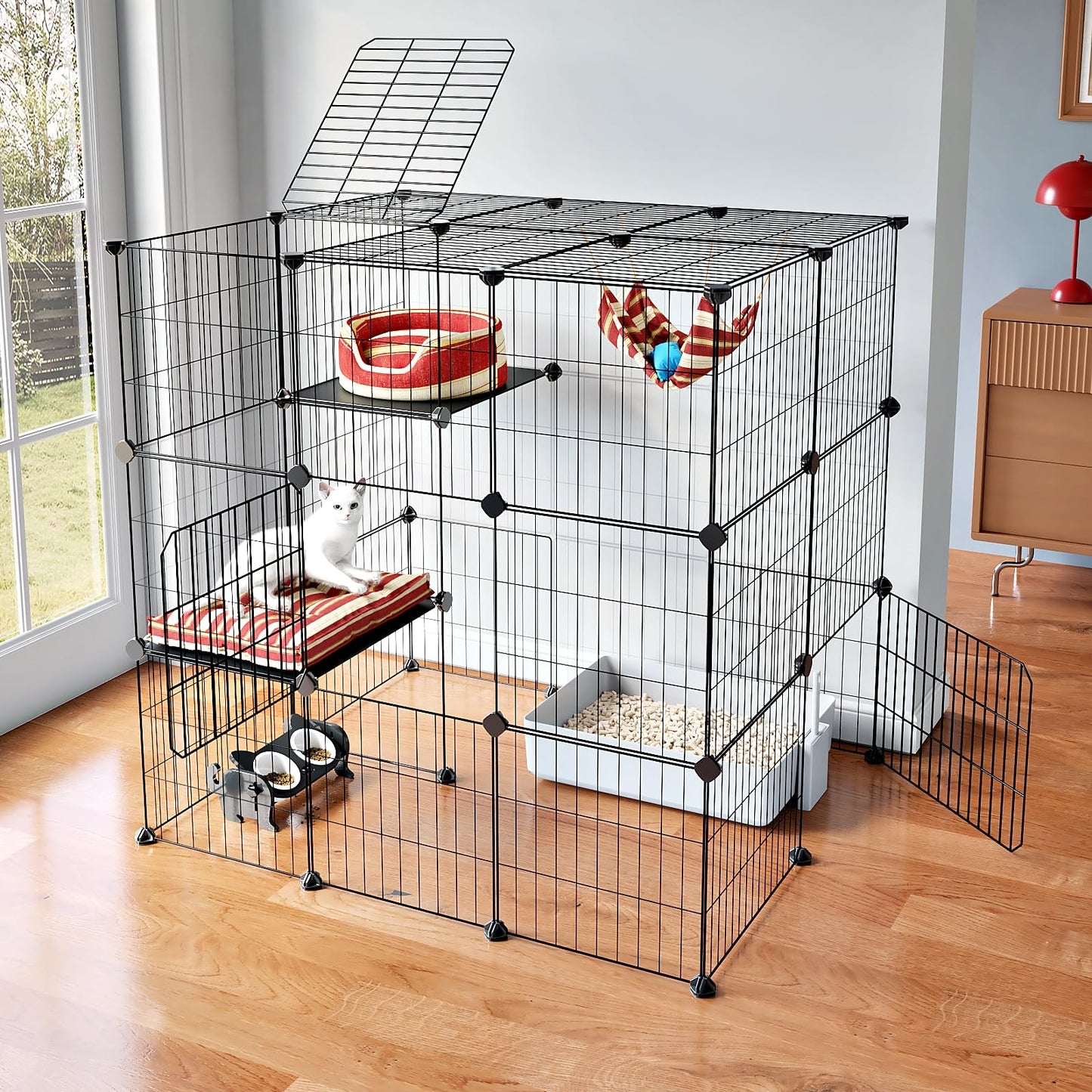 Oneluck 3-Tier Cat Cages Indoor Enclosure DIY Cat Playpen Enclosure
