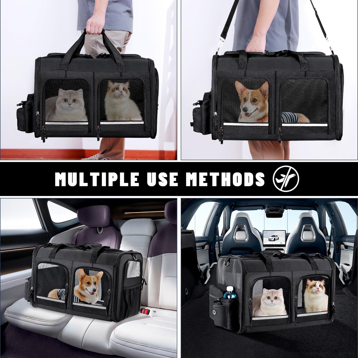 Groxkox Cat Carrier for 2 Cats, Foldable Double Cat and Dog Carrier