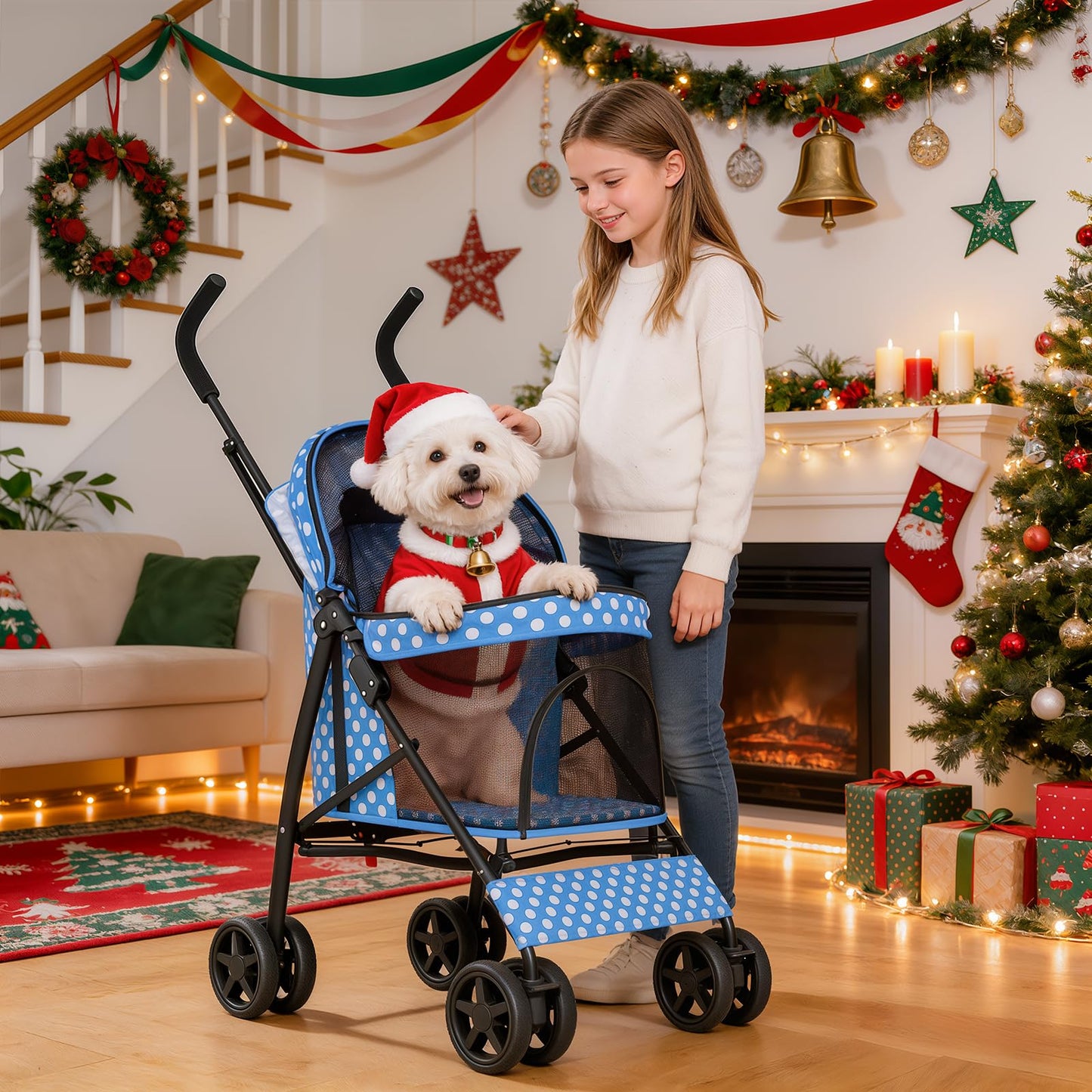 MoNiBloom 4 Wheels Pet Stroller, Easy-Fold Umbrella Shaped Bag