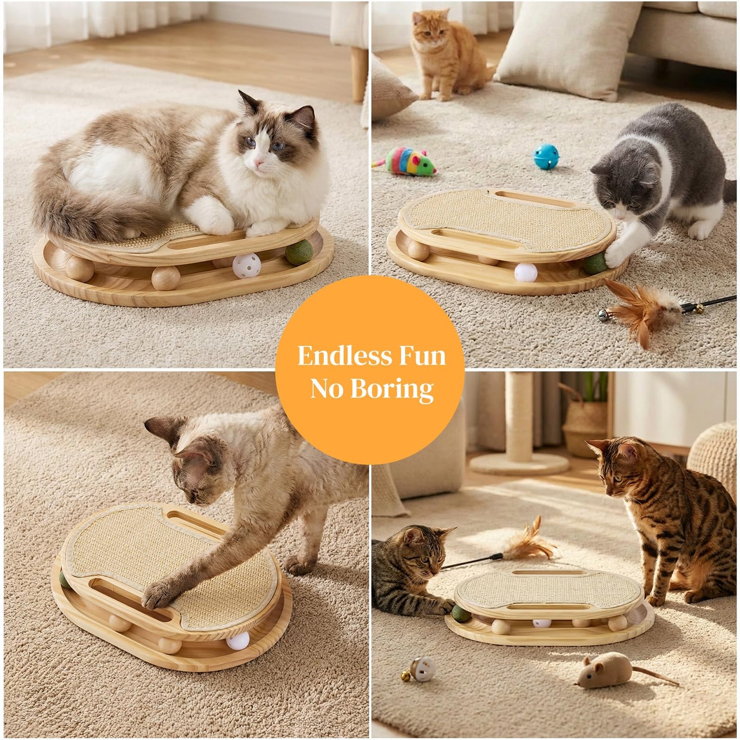 ZOMISIA Cat Scratcher with Ball Track Toy, Sisal Scratch Pad