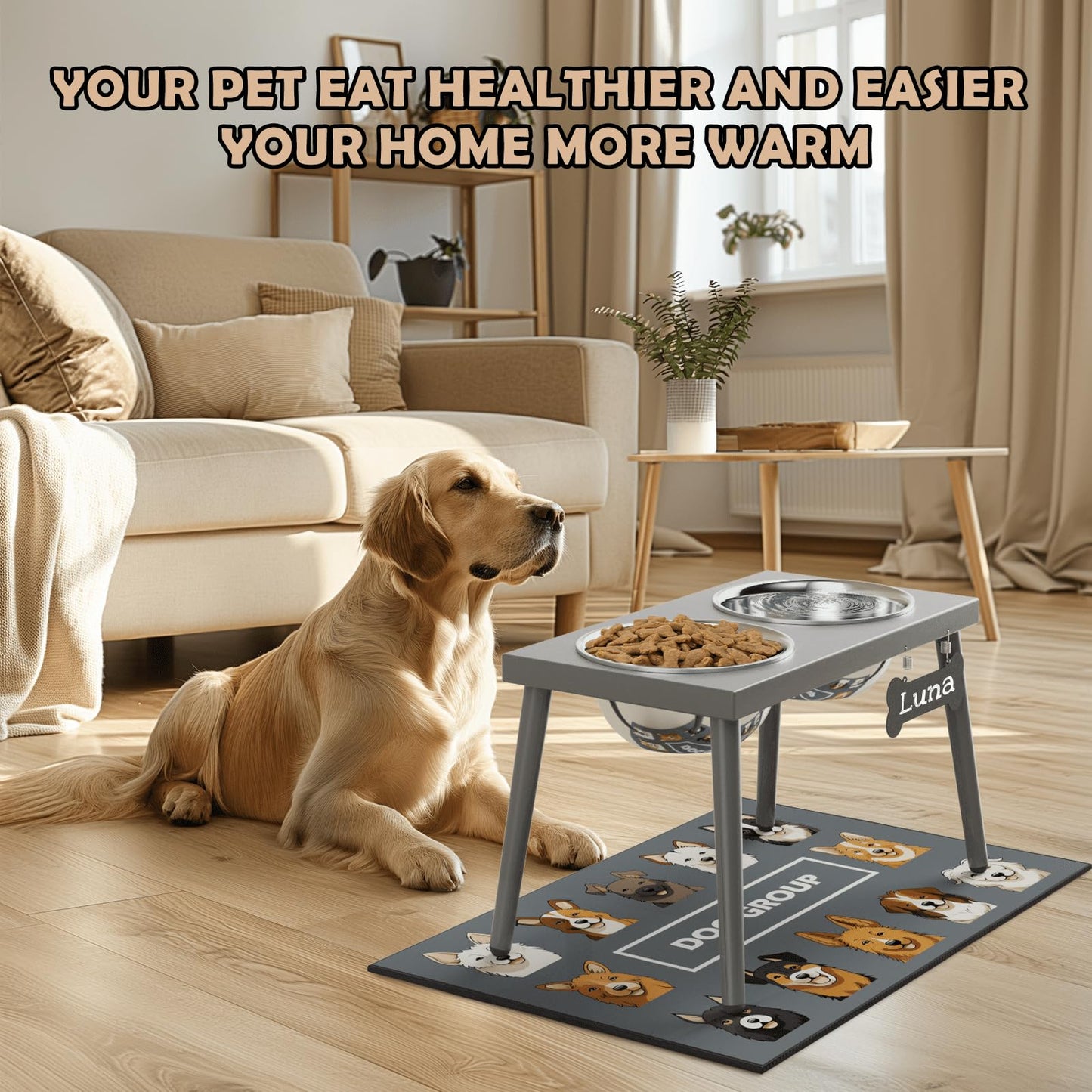 ADENGL Raised Dog Bowl Stand for Large Dogs, 10” Tall Elevated Feeder