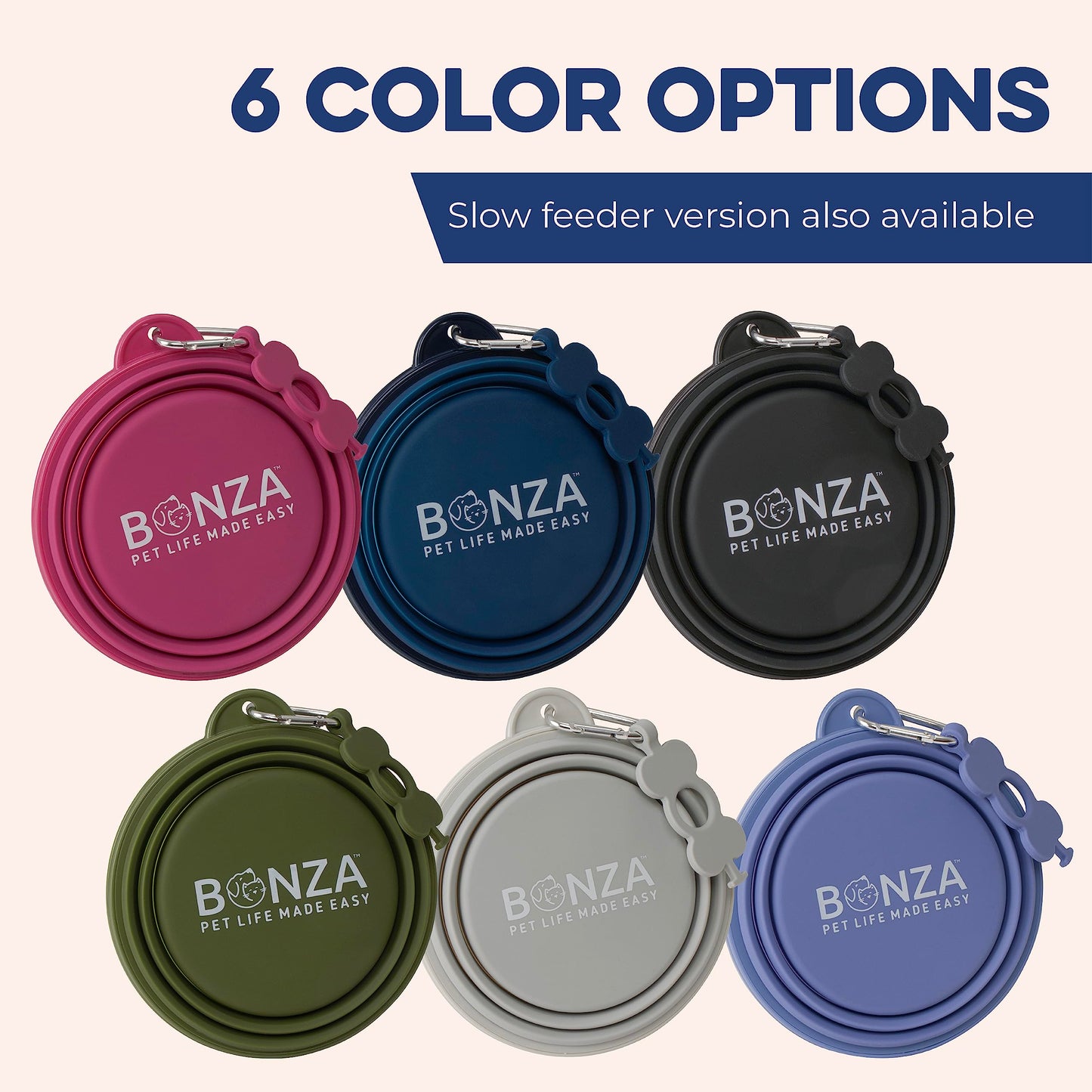 Bonza by Leash Boss Collapsible Dog Slow Feeder Bowl, Portable Bowl