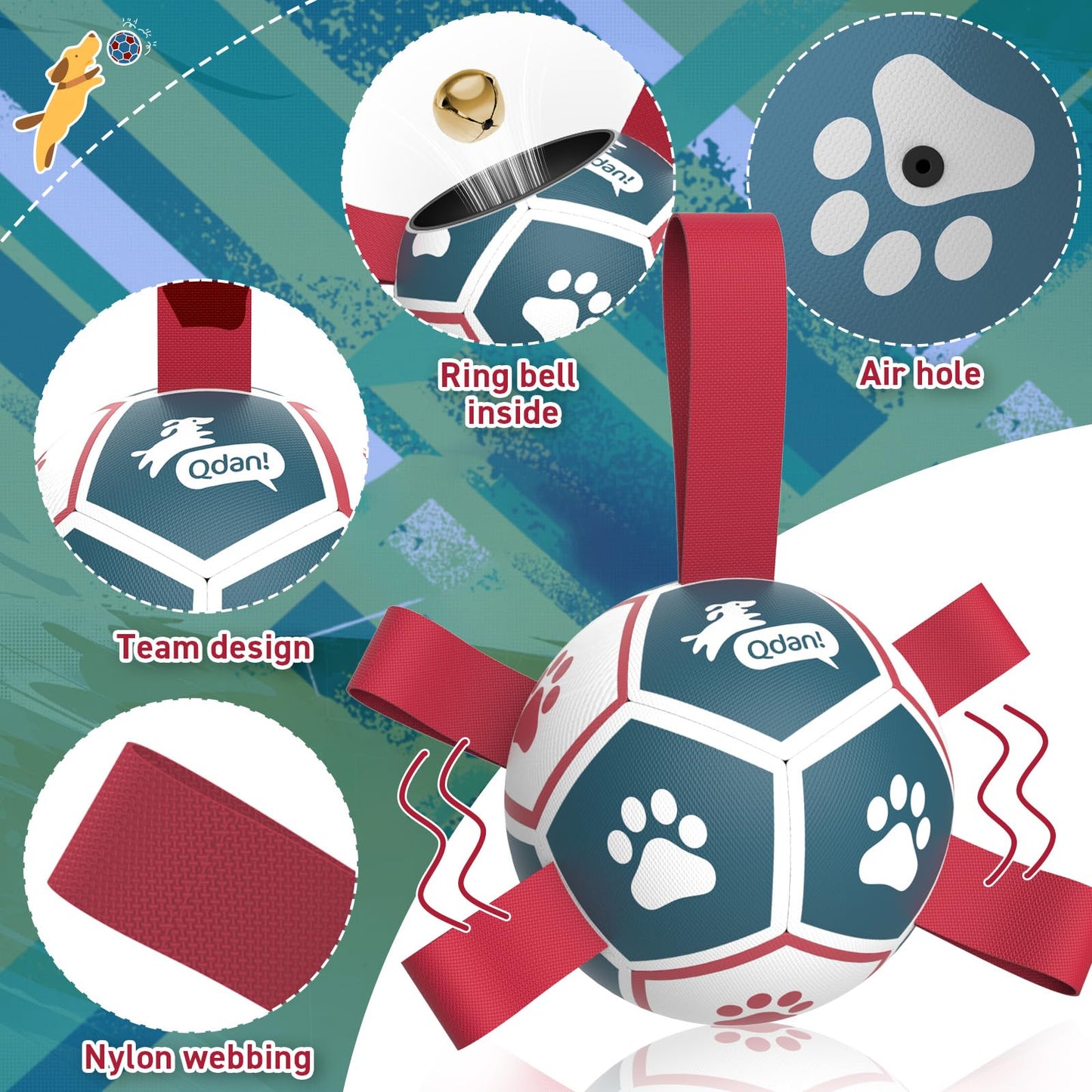 QDAN Dog Toys with Bell Inside, Durable Dog Balls for Tug of War Balls