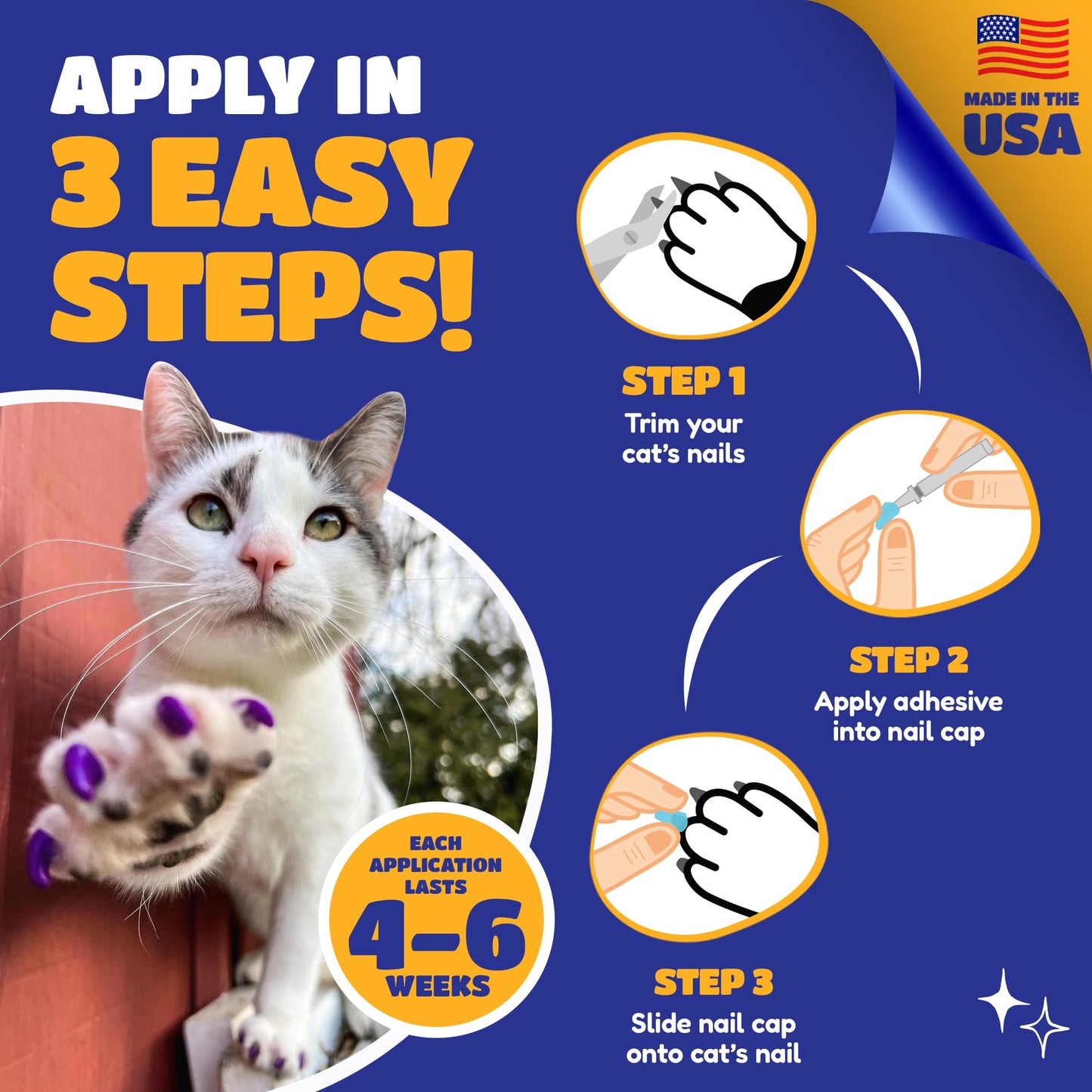Soft Claws Nail Caps for Large Cats (40 Caps, Veterinarian-Developed