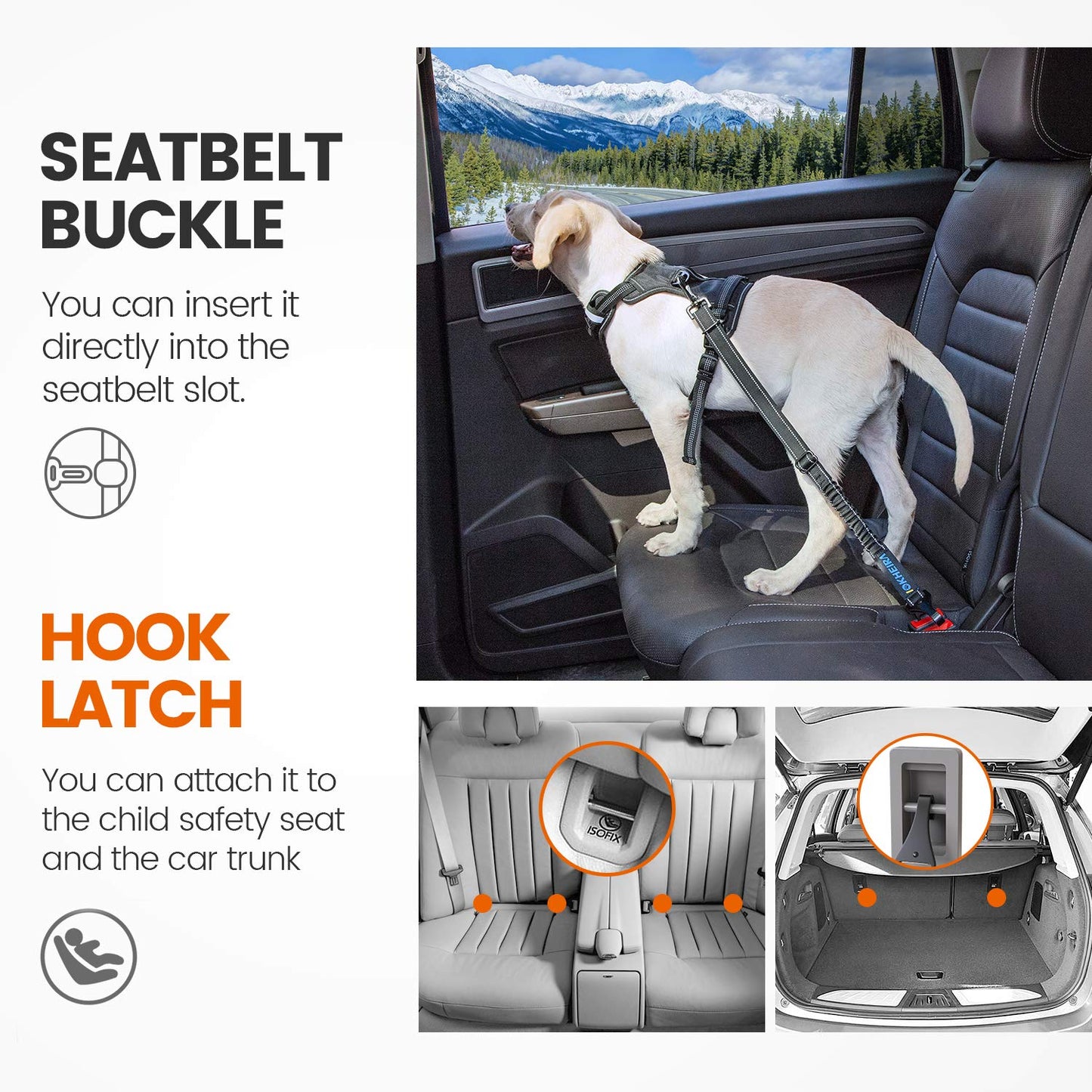 IOKHEIRA Dog Seatbelt, Updated Adjustable Harness Reflective Seat