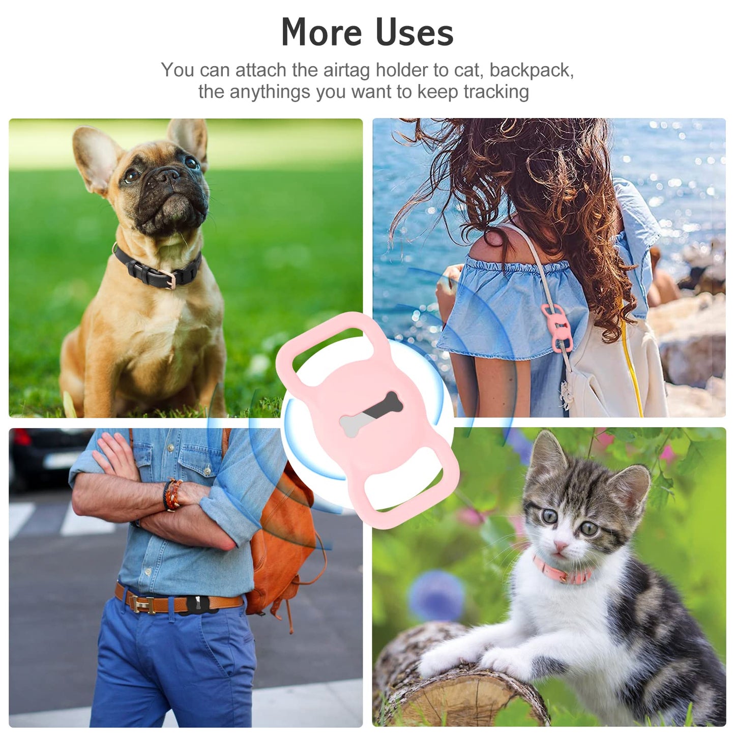 WHIPPY Airtag Leather Dog Collar GPS Tracker Air Tag Puppy Collar