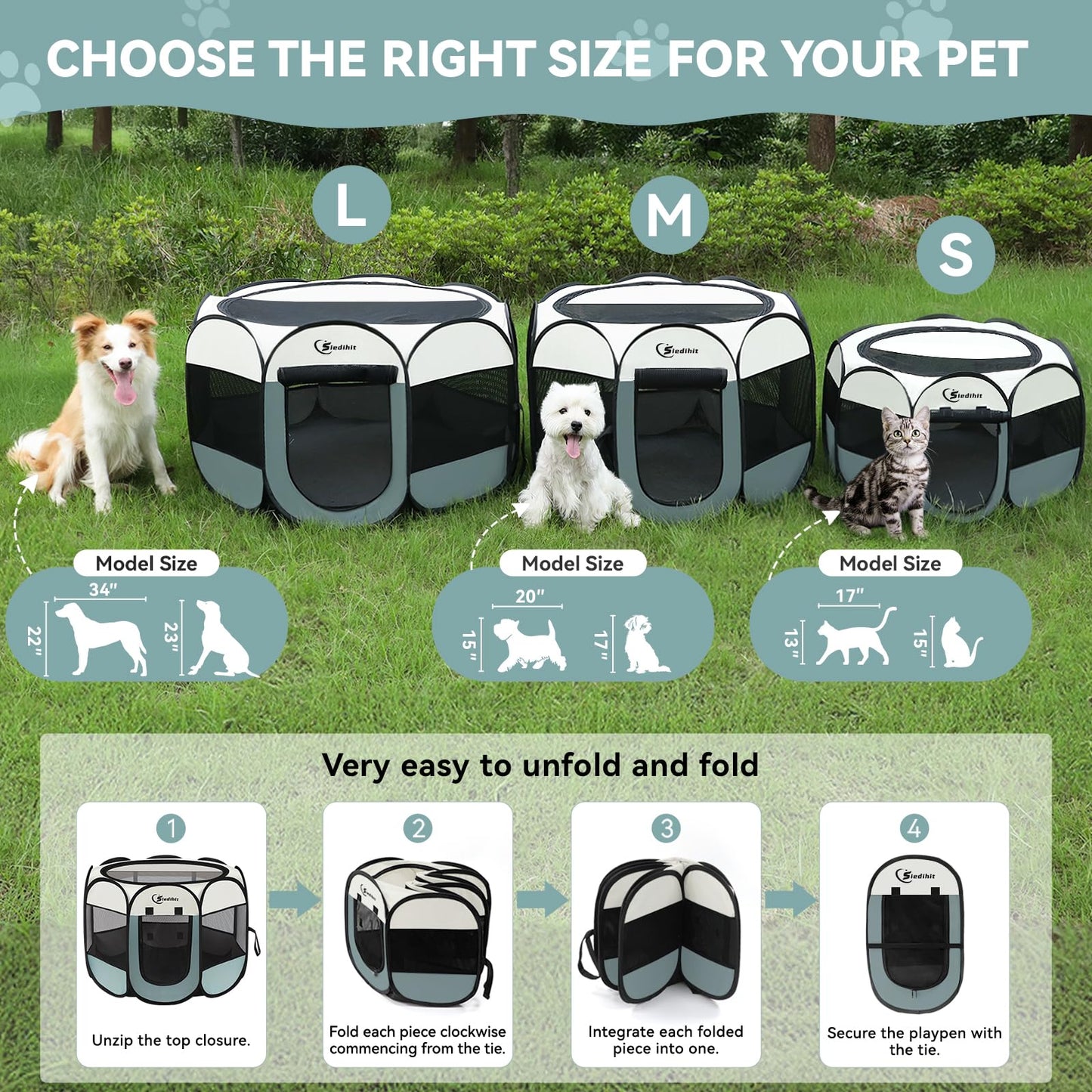 Siedihit Dog Playpen with Washable Pee Pad, Puppy Pet Cat Playpen