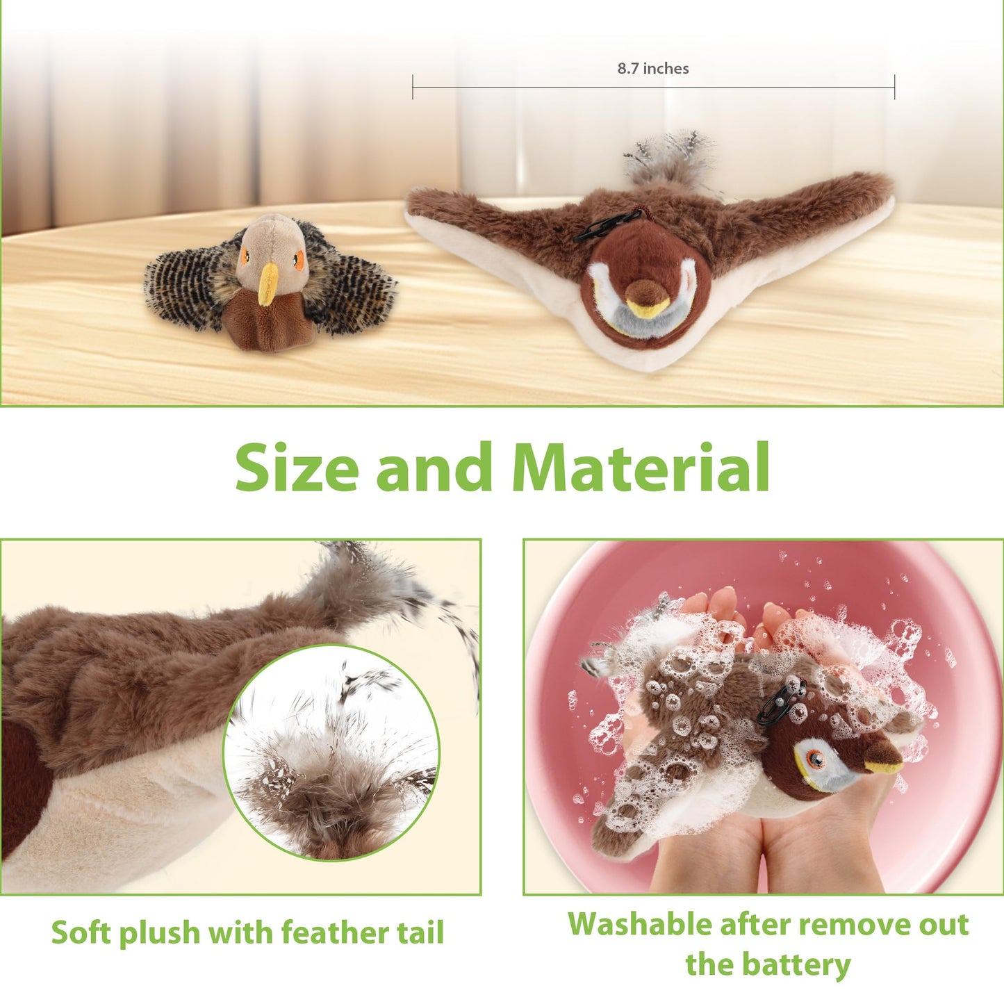 Gigwi PETGEEK Flapping Bird Cat Toy, Interactive Simulated Catnip