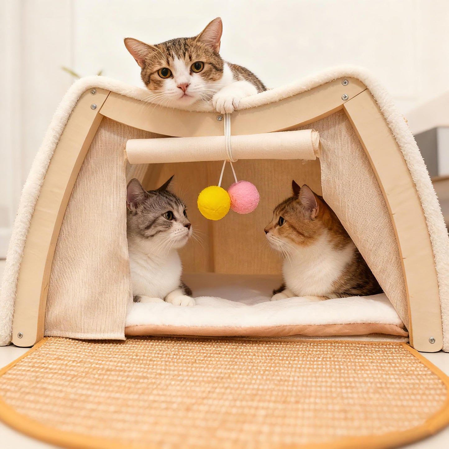 Cat Houses for Indoor Cats 4 Seasons Cat Bed Cave with Natural Bed