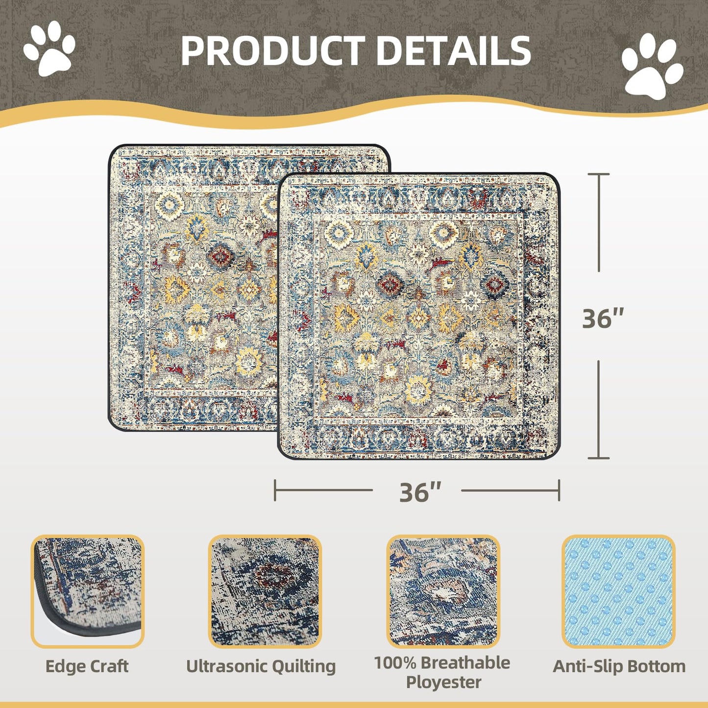 SCLOSE Washable Pee Pad for Dogs 2 Pack, 36" x 36" Reusable Puppy Mat