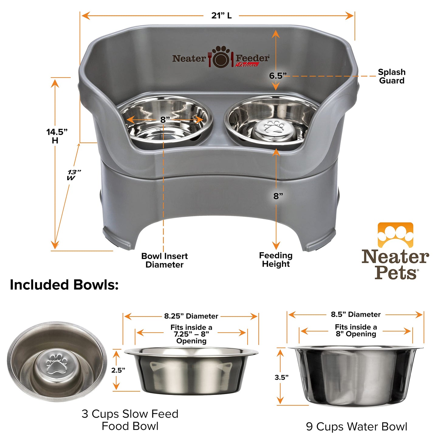 Neater Feeder Deluxe Mess Proof Dog Bowls Elevated for Large Bowl