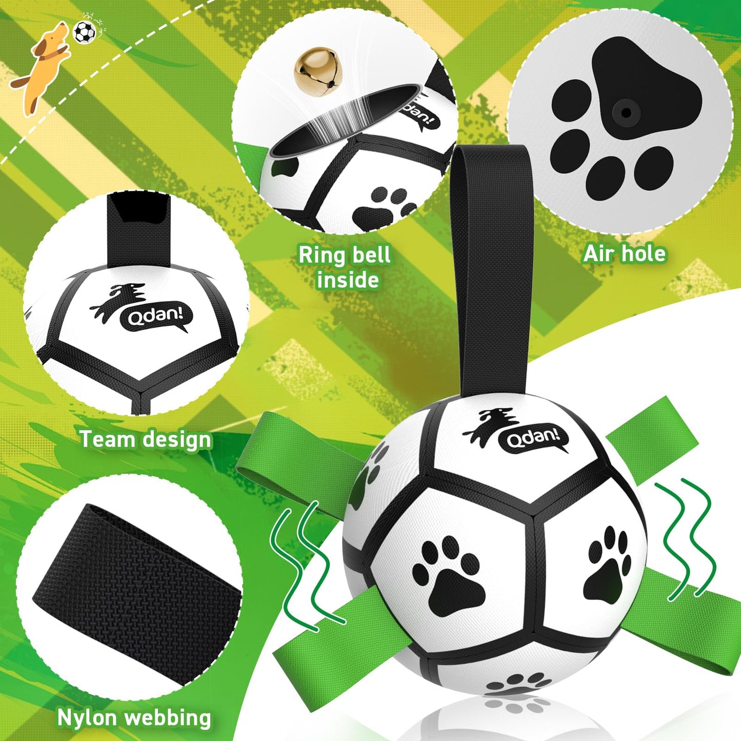 QDAN Dog Toys Balls with Bell Inside, Squeaky Dog Balls for Tug Balls