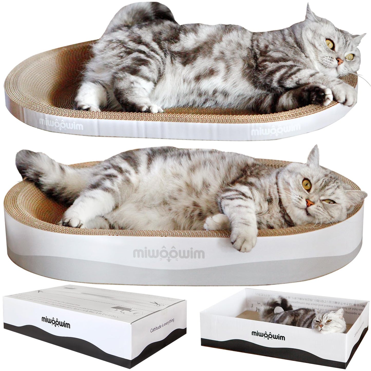 3PCS Extra Large Cat Scratcher Bed,Big Cats Box with Corrugated Pad