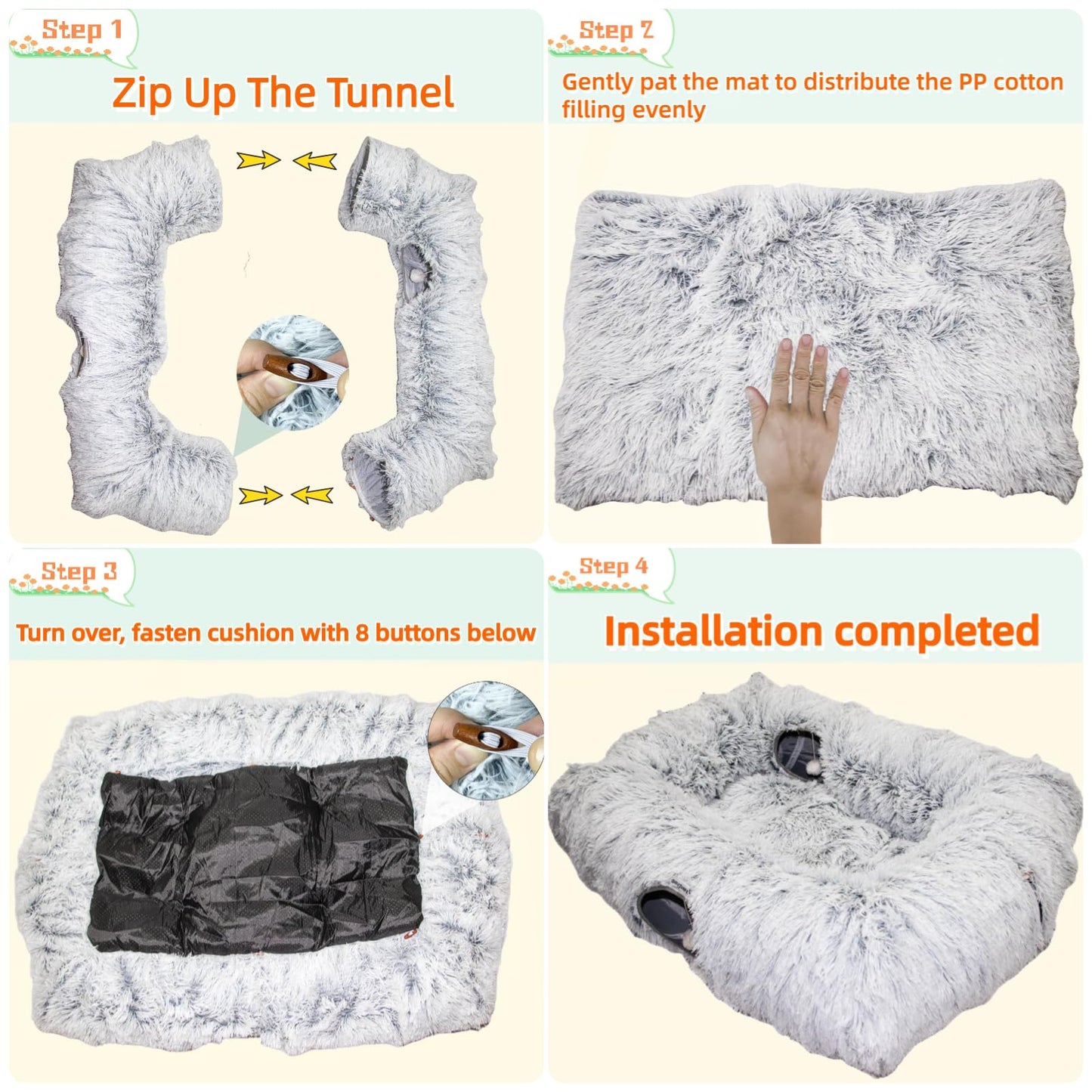 XxingSheep 4 Cave Shuttled XL Cat Tunnel Bed for Indoor Cats Bed