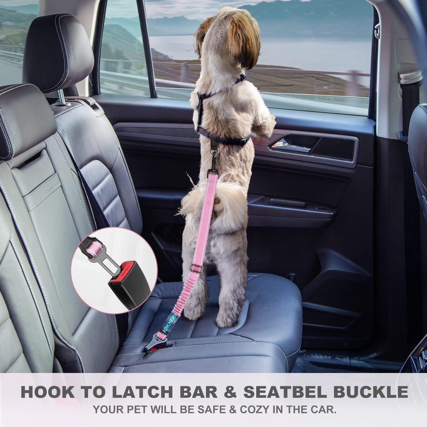 IOKHEIRA Dog Seat Belt 3-in-1 Car Harness for Pets Adjustable Seat