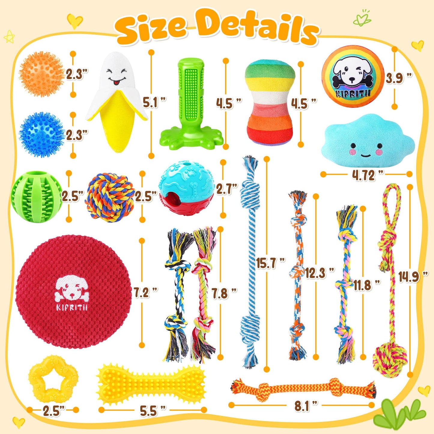 KIPRITII 25 Pack Dog Toys Set Ideal for Teething, Entertainment Rope
