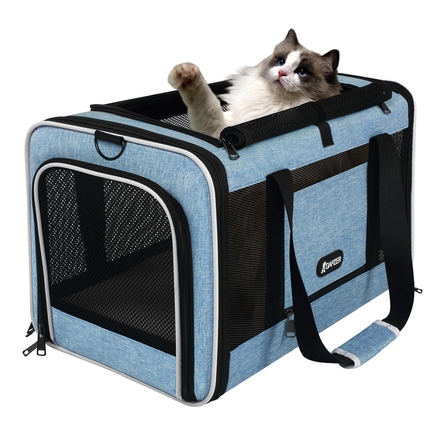 GAPZER Cat Carrier 18 x 11 x 11 Top Loading Soft-Sided Pet Travel Bag