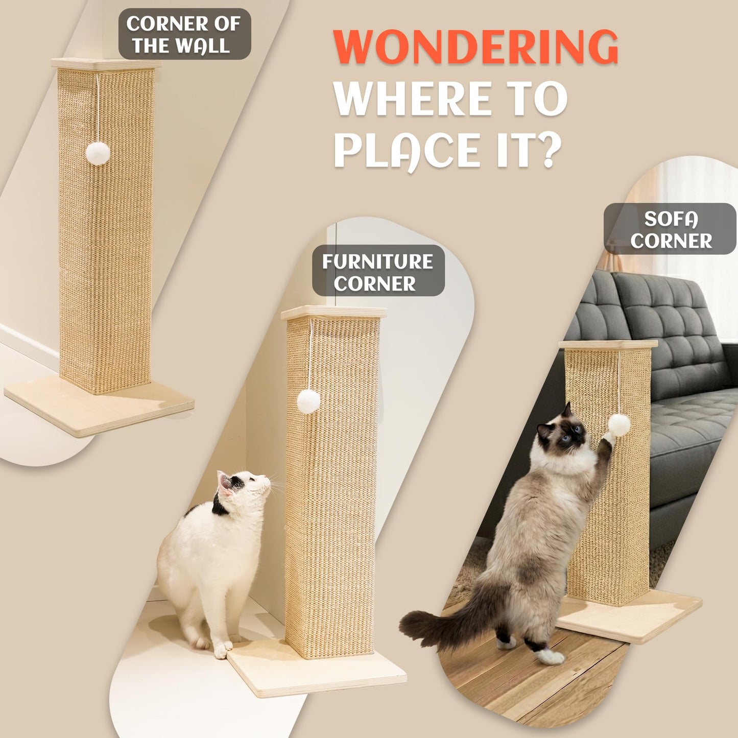 PETKARAY Couch Corner Cat Scratcher, 28'' Corner Wall Furniture