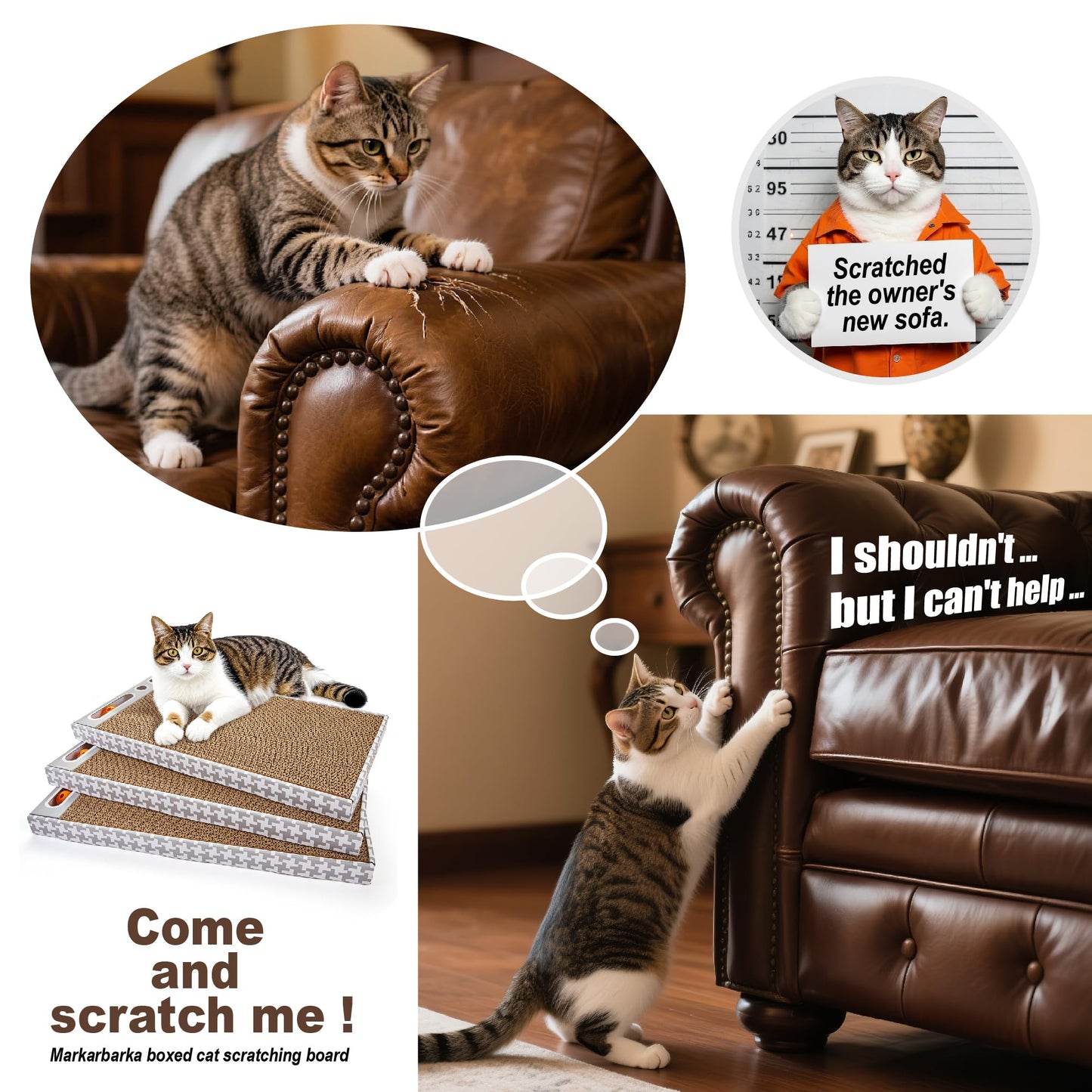 MARKARBARKA Cat Scratching Board 3 Pack Reversible Cardboard Scratcher
