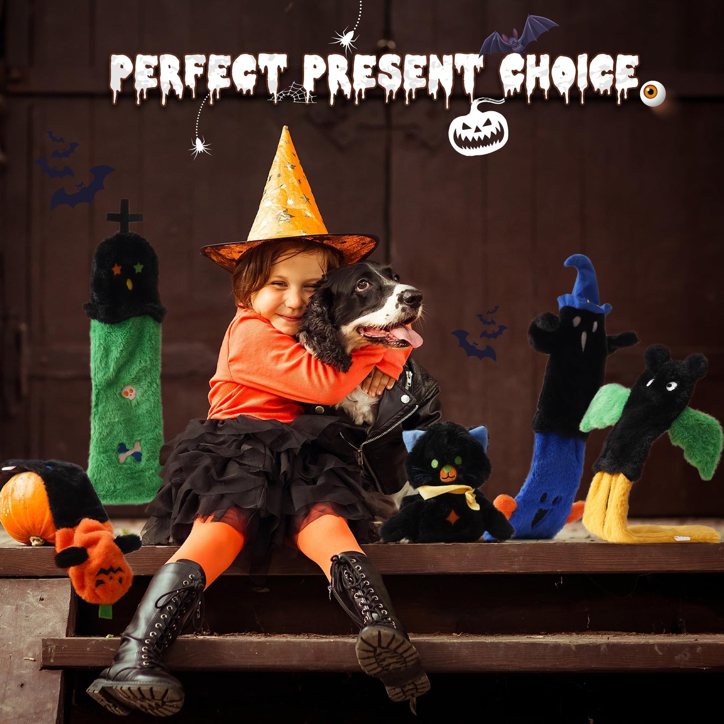 Nocciola 5 PCS Halloween Dog Squeaky Toys, No Stuffing Plush Dog Toys
