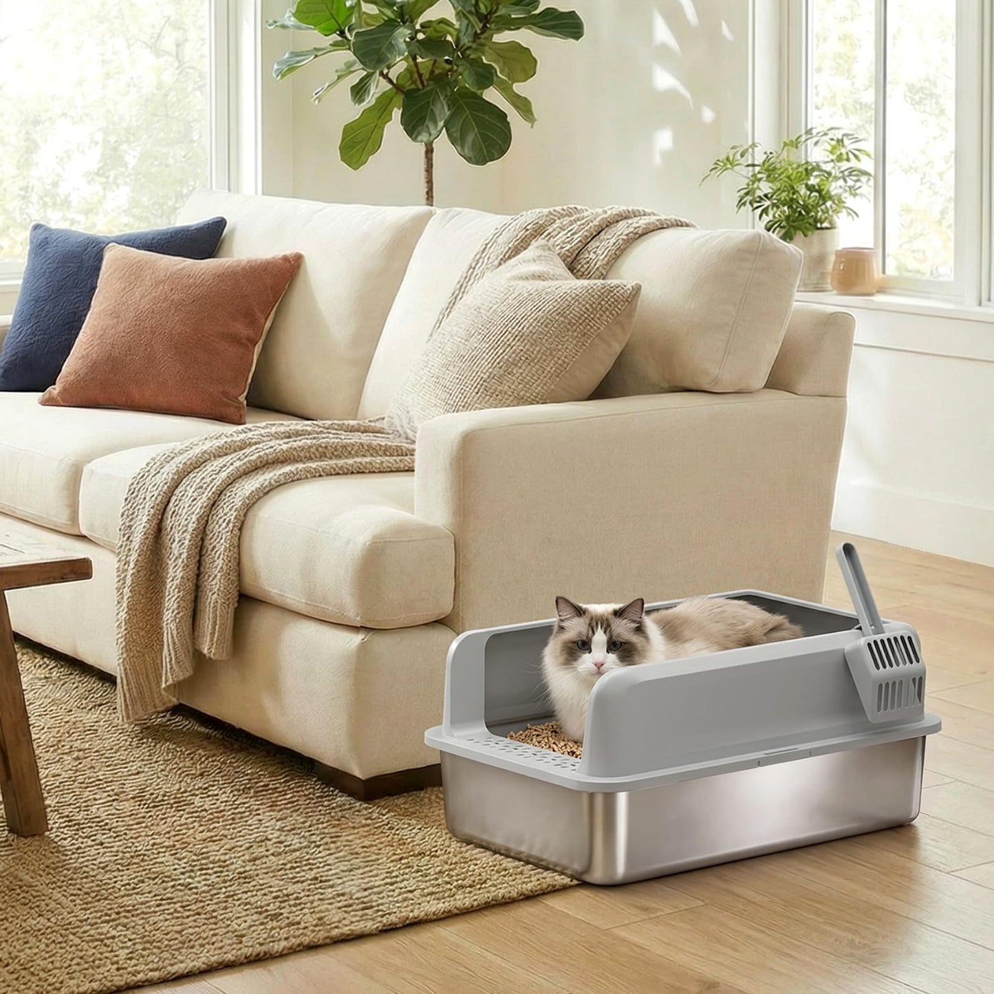 Lifewit Stainless Steel Litter Box for Kitty, Metal Cat Litter Tray
