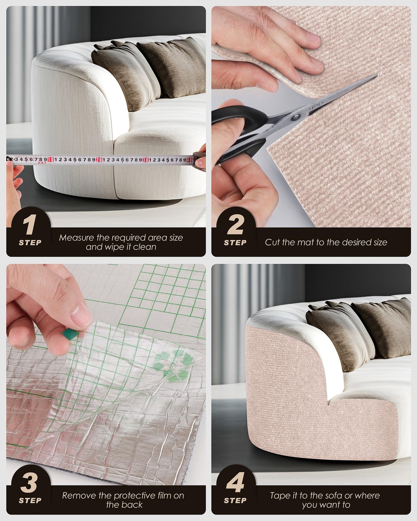 Cat Scratch Furniture Protector, Trimmable Self-Adhesive Carpet, Tower