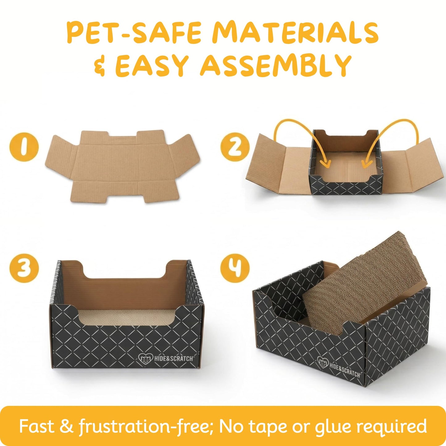 Hide Scratch Cardboard Cat Scratcher Box Bed Diamond, Double-Sided Pad