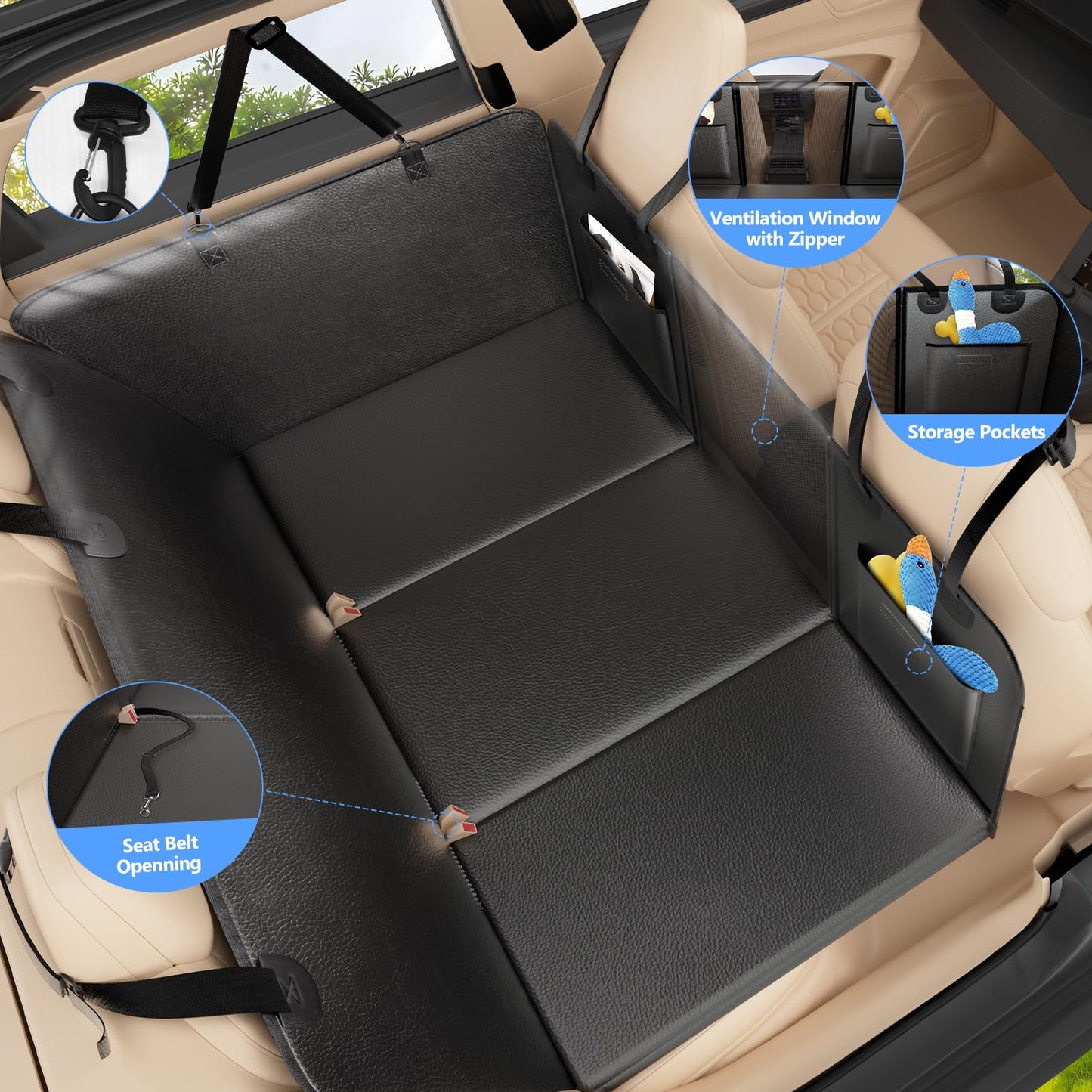 ROUWINNE Back Seat Extender for Dogs-Upgraded PU Leather, Hard Seat