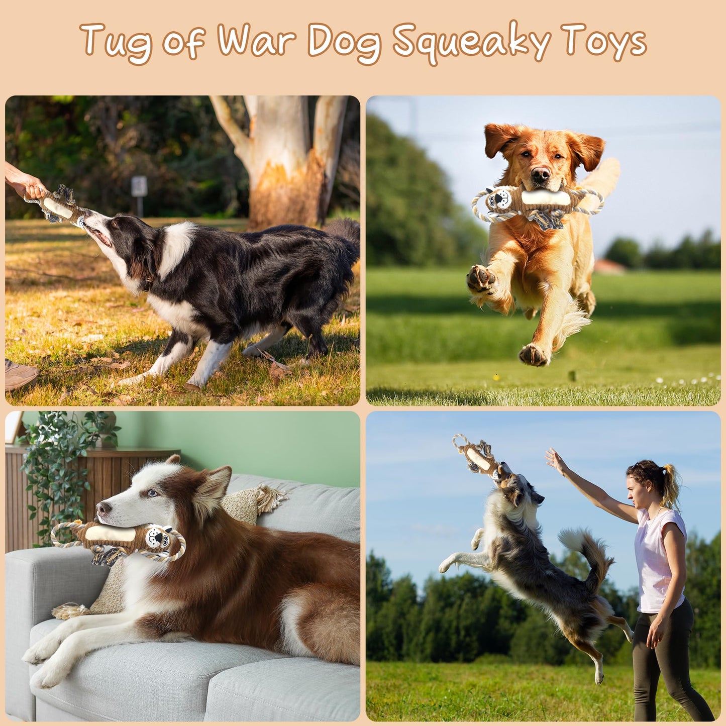 BUYPOW Squeaky Dog Toys, Interactive Tug of War Puppy Toys, Plush