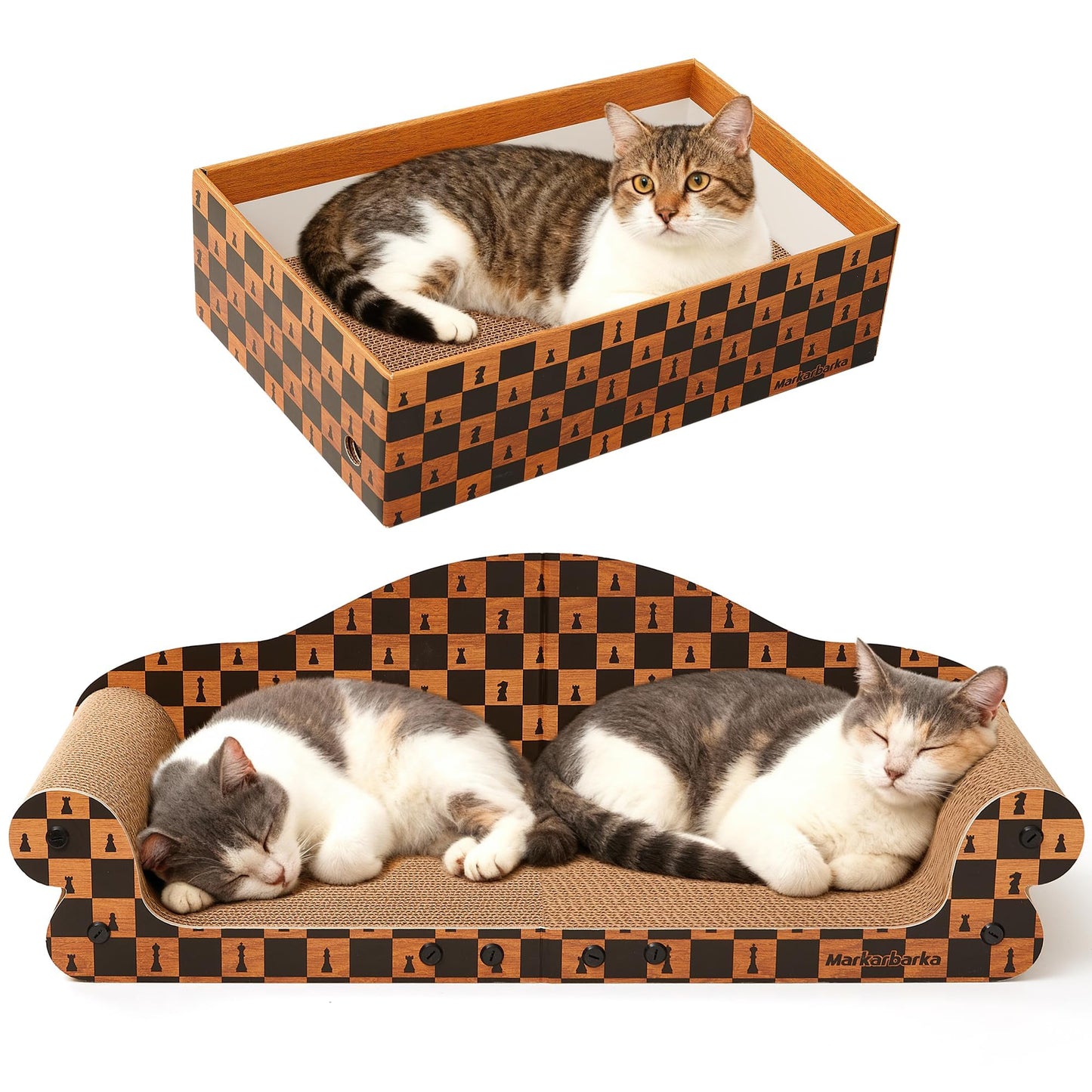 Markarbarka Cat Couch Scratcher, Large Cardboard Box with Couch