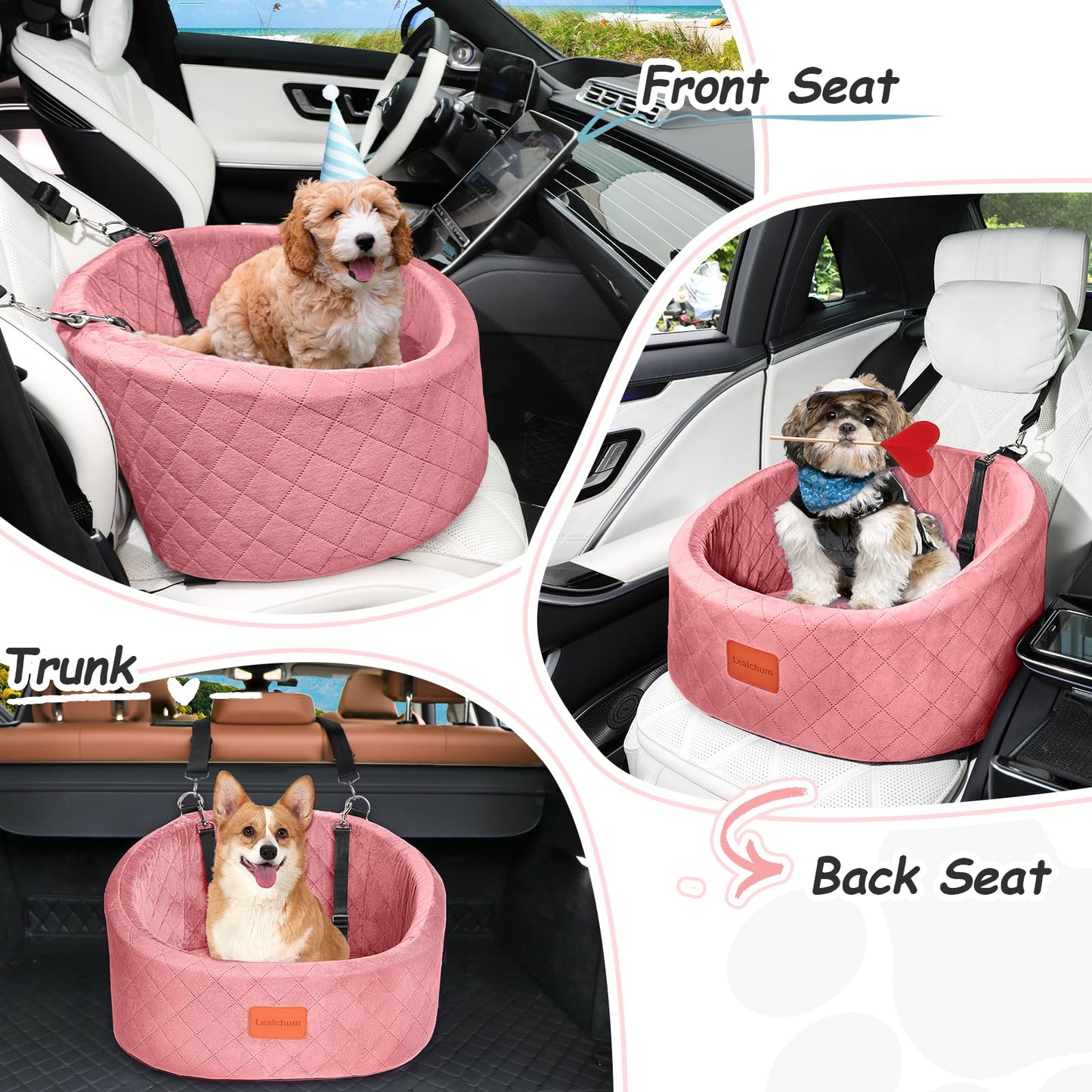Lealchum Dog Car Seat for Small Dogs Up to ,Ultra Soft Fabric Seat